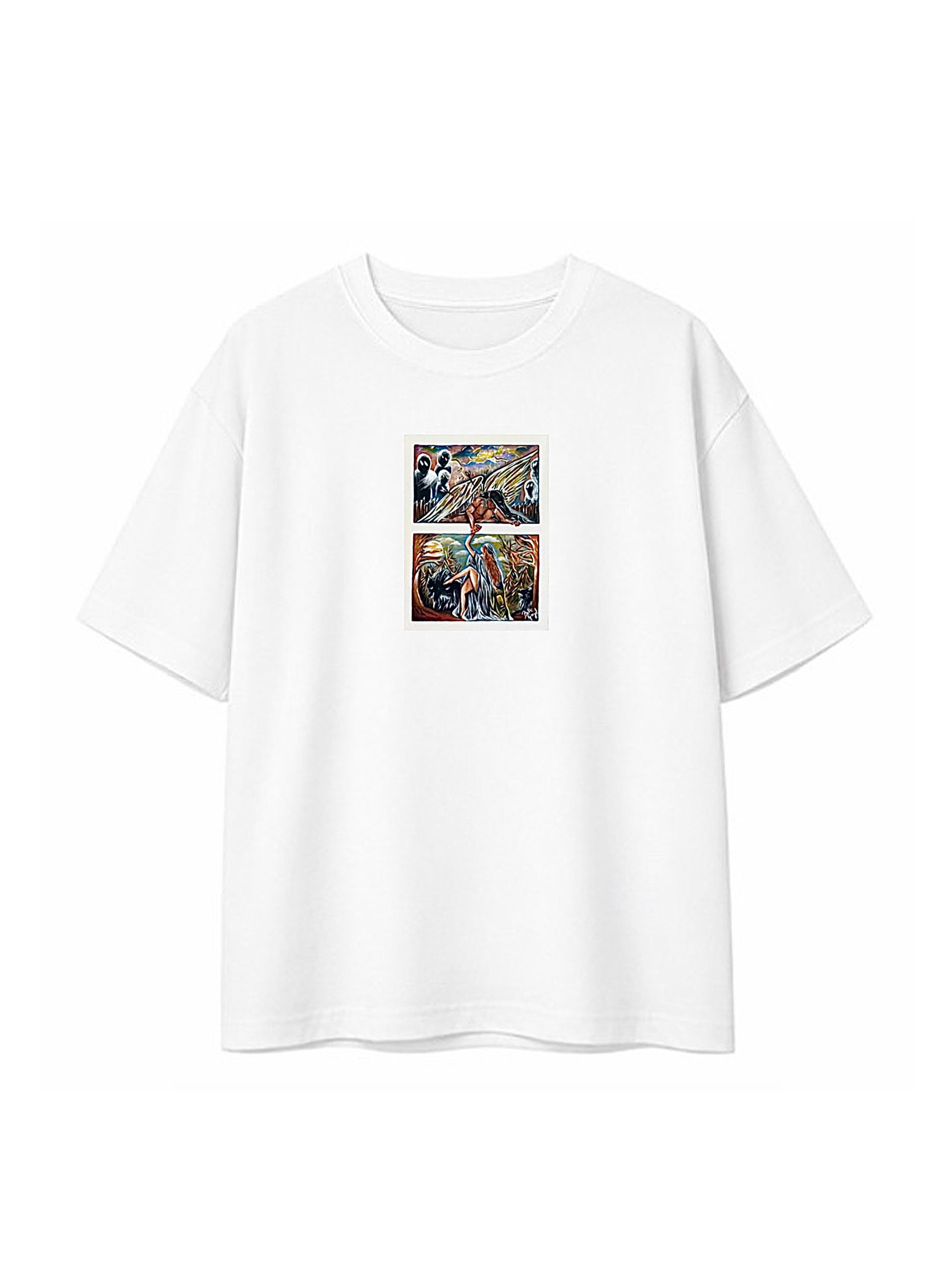 CAMISETA OVERSIZED PINTURA "ÊXODOS" - ESTAMPA PEQUENA FRENTE