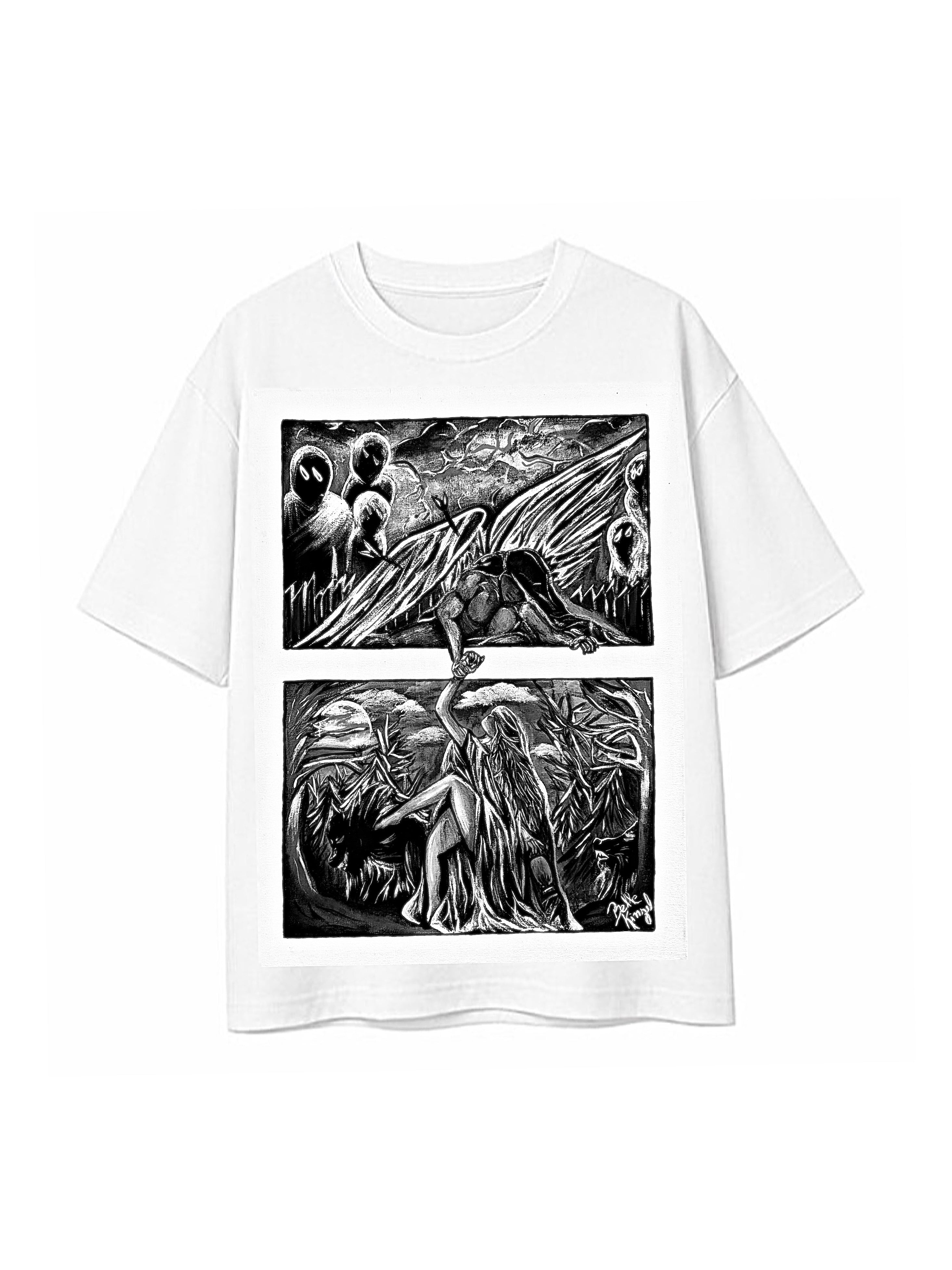 CAMISETA OVERSIZED PINTURA "ÊXODOS" P&B - ESTAMPA FRENTE