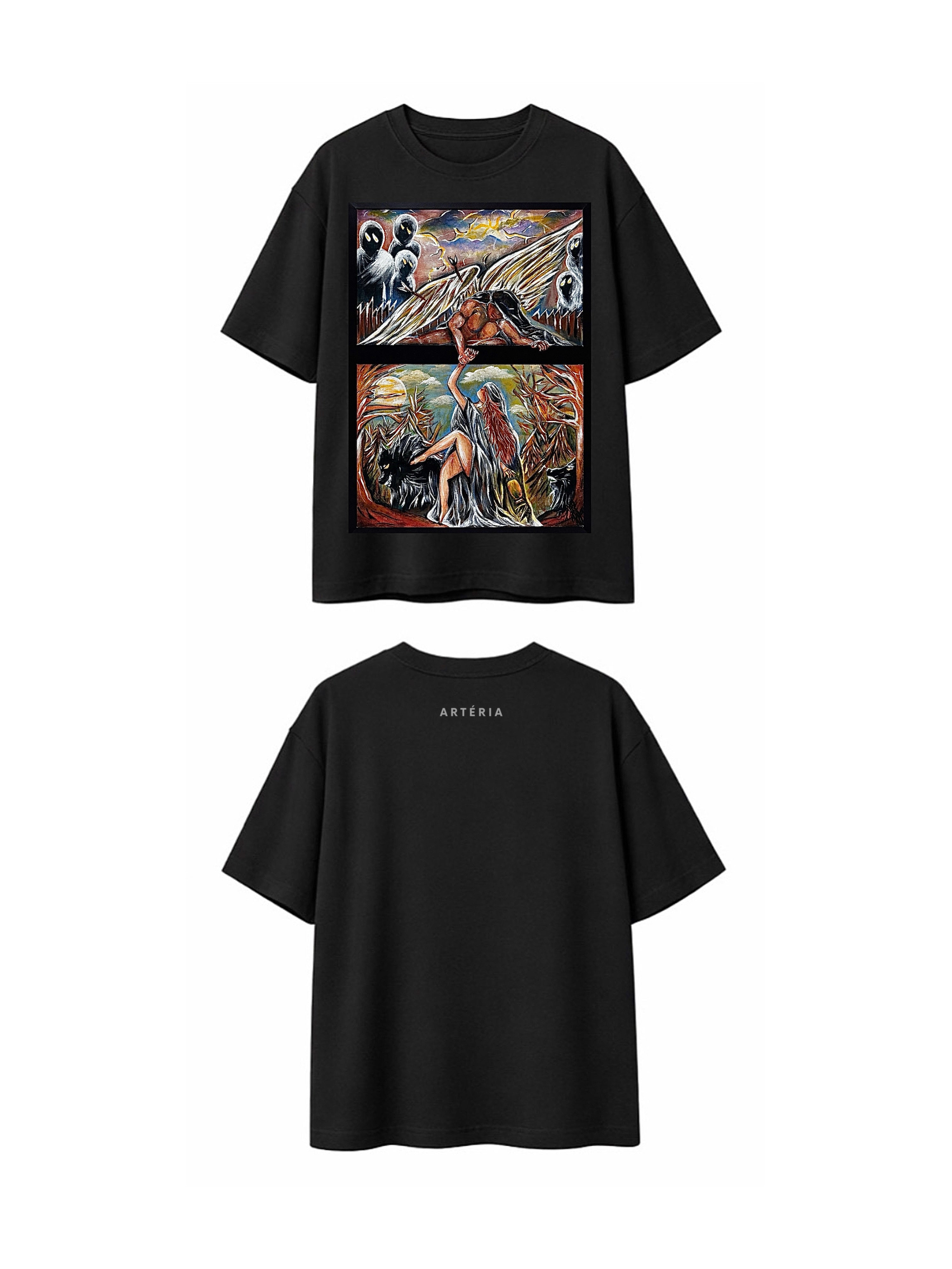 CAMISETA OVERSIZED PINTURA "ÊXODOS" -ESTAMPA FRENTE