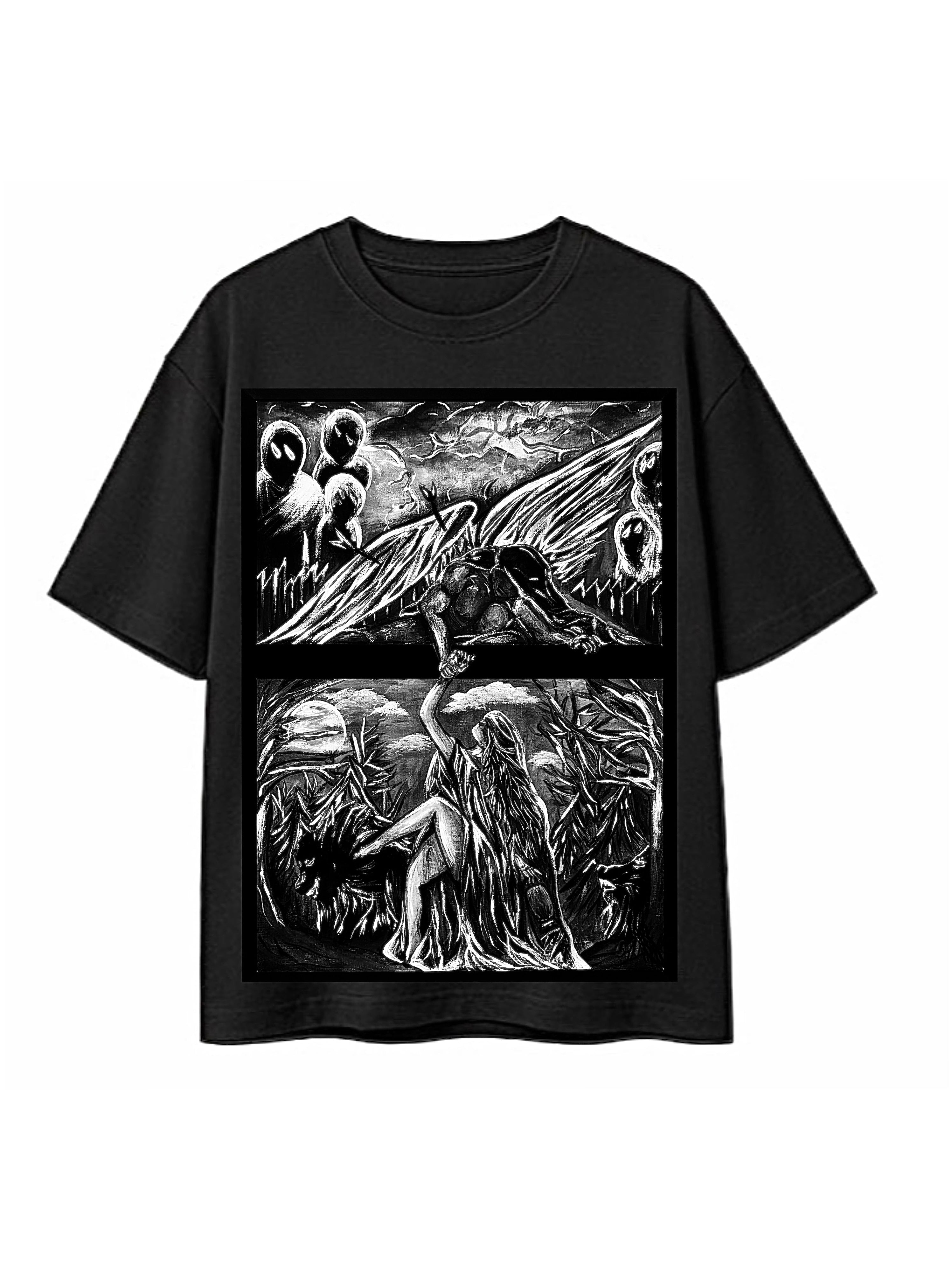 CAMISETA OVERSIZED PINTURA "ÊXODOS" P&B - ESTAMPA FRENTE