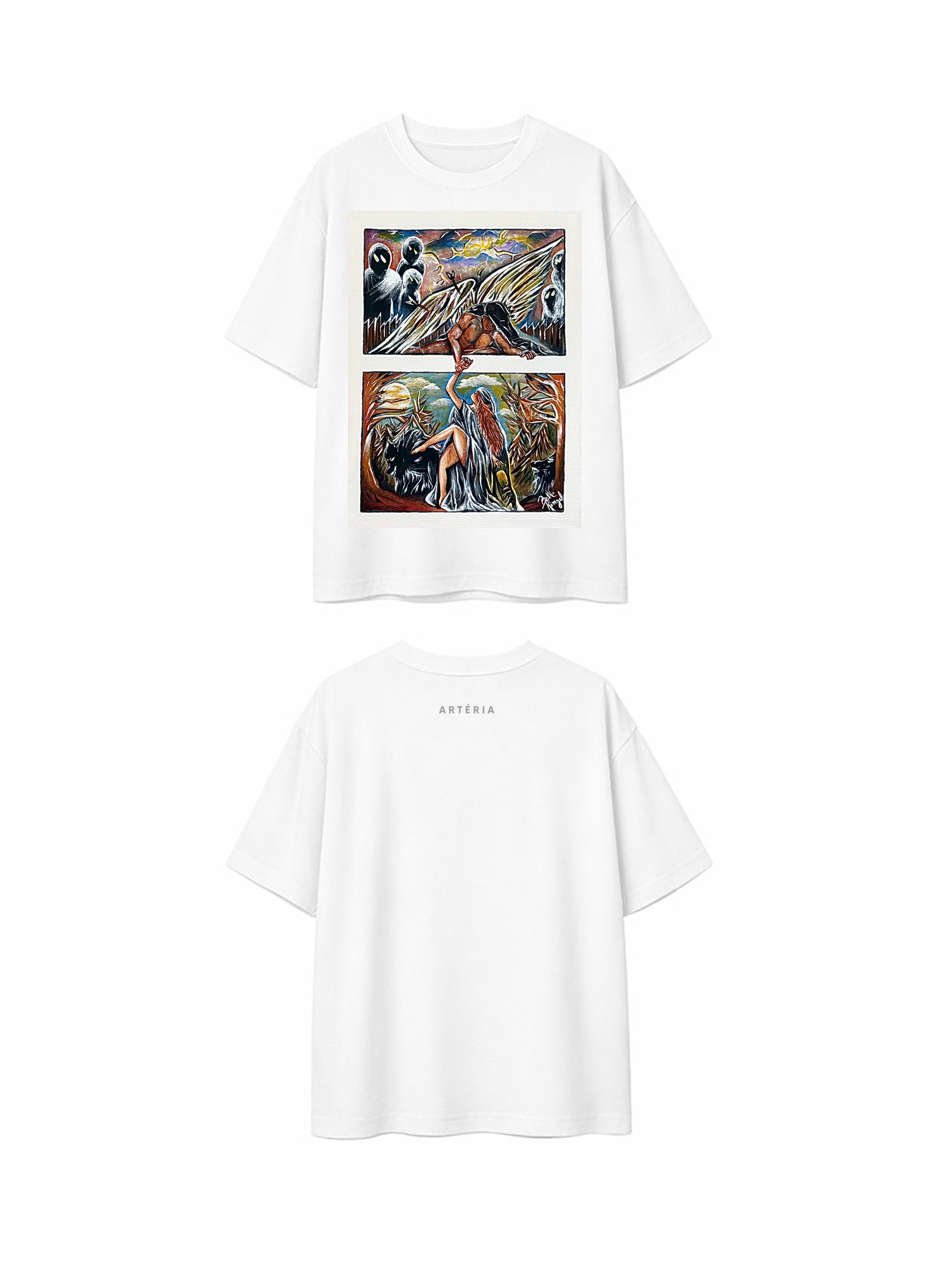 CAMISETA OVERSIZED PINTURA "ÊXODOS" -ESTAMPA FRENTE